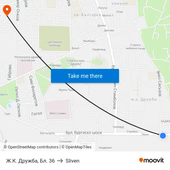 Ж.К. Дружба, Бл. 36 to Sliven map
