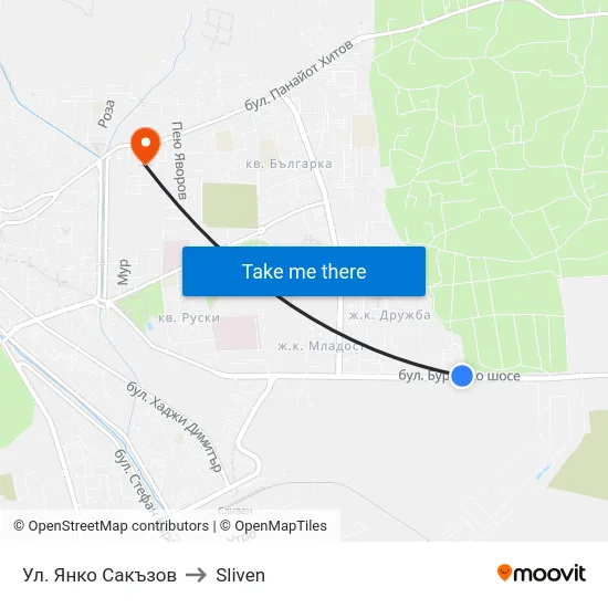 Ул. Янко Сакъзов to Sliven map