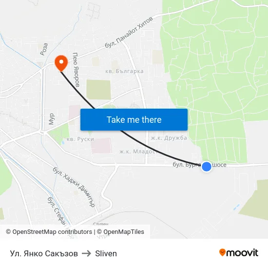 Ул. Янко Сакъзов to Sliven map