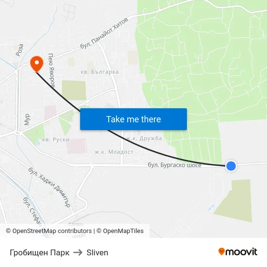 Гробищен Парк to Sliven map