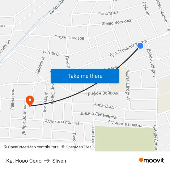 Кв. Ново Село to Sliven map
