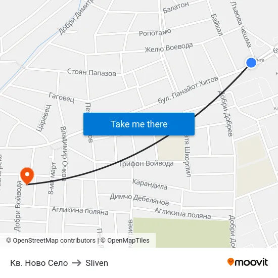 Кв. Ново Село to Sliven map