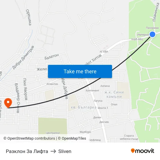 Разклон За Лифта to Sliven map
