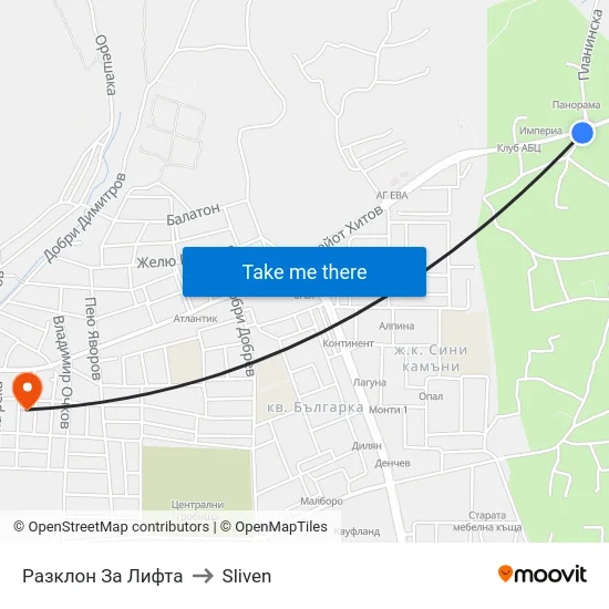 Разклон За Лифта to Sliven map