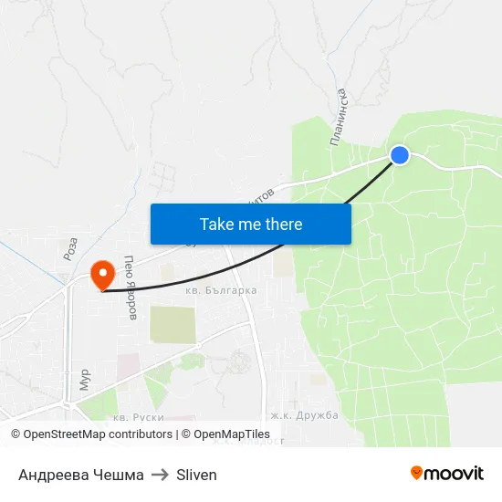 Андреева Чешма to Sliven map