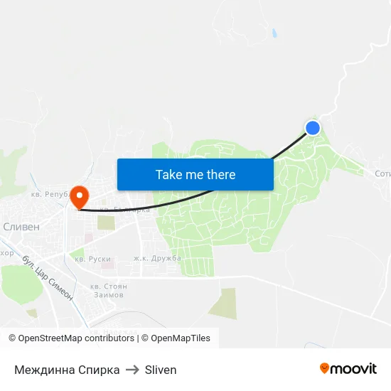 Междинна Спирка to Sliven map