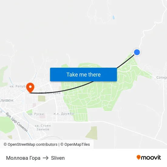Моллова Гора to Sliven map