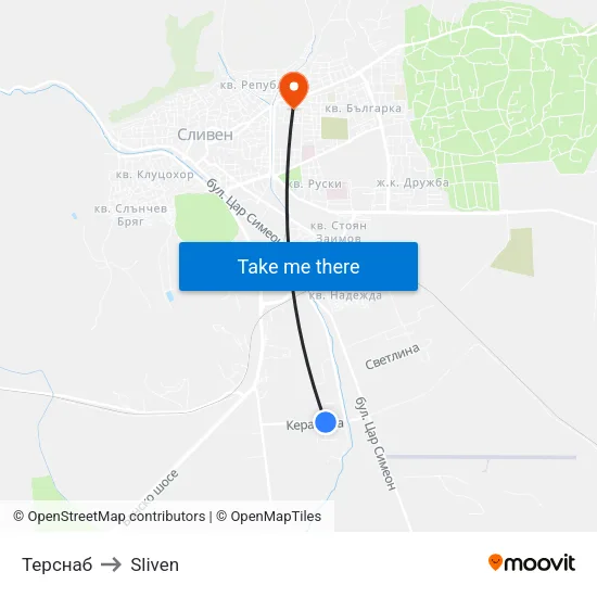 Терснаб to Sliven map