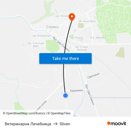 Ветеринарна Лечебница to Sliven map