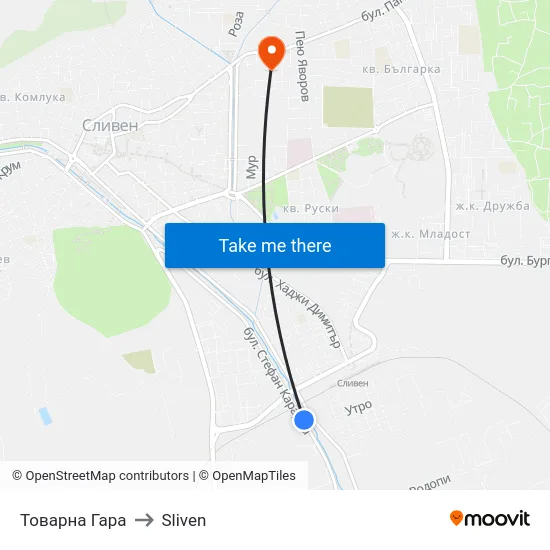 Товарна Гара to Sliven map