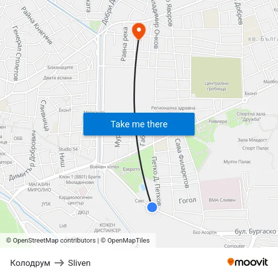Колодрум to Sliven map