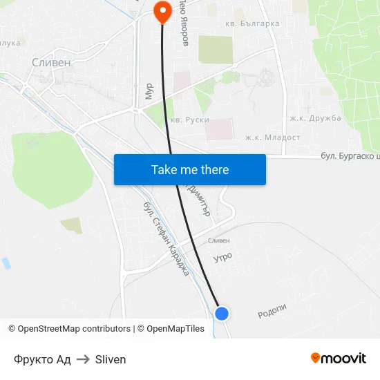 Фрукто Ад to Sliven map