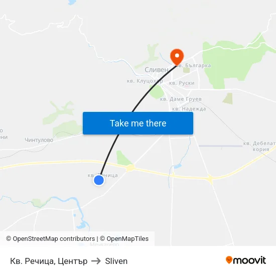 Кв. Речица, Център to Sliven map