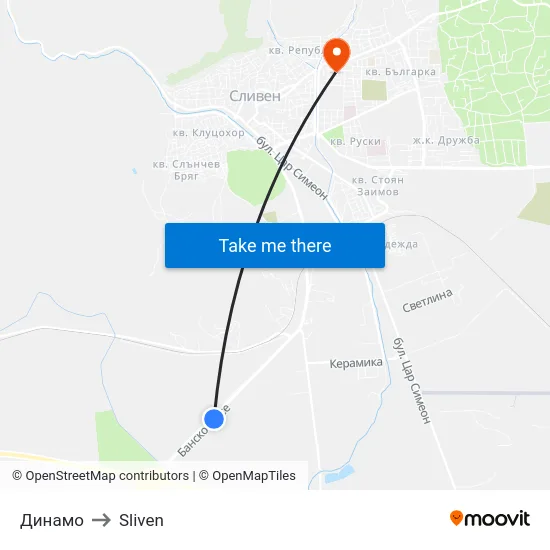 Динамо to Sliven map