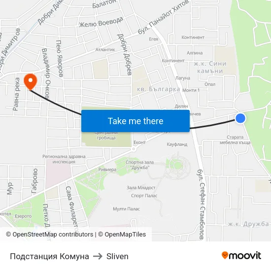 Подстанция Комуна to Sliven map