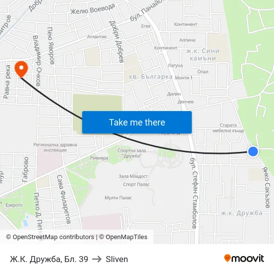 Ж.К. Дружба, Бл. 39 to Sliven map