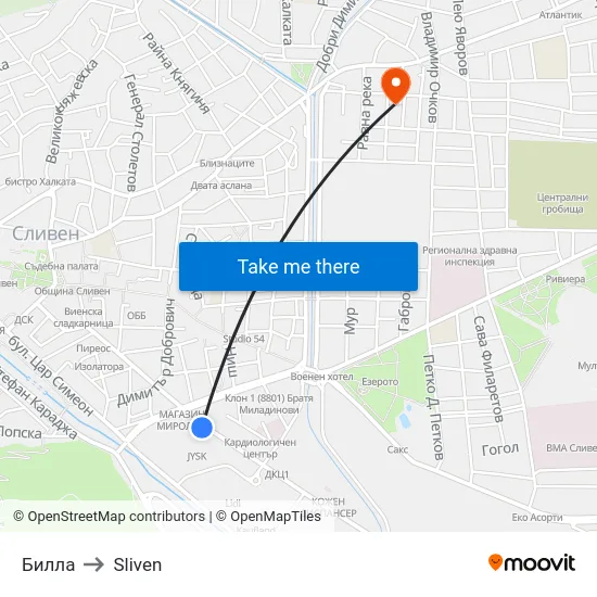 Билла to Sliven map