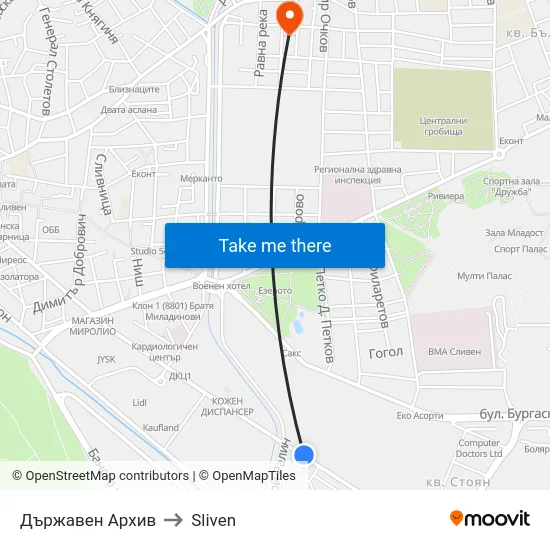 Държавен Архив to Sliven map