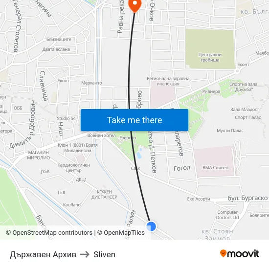 Държавен Архив to Sliven map