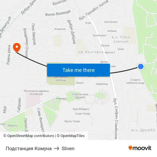 Подстанция Комуна to Sliven map