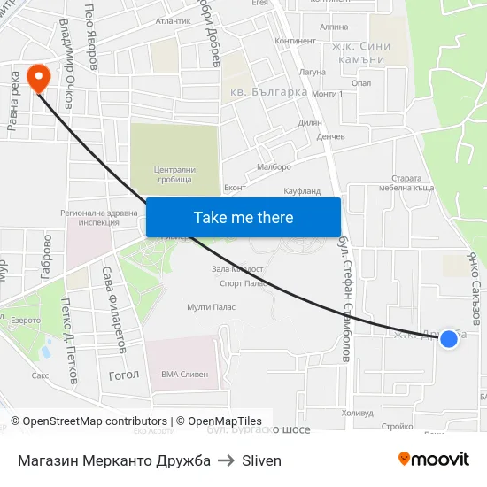Магазин Мерканто Дружба to Sliven map