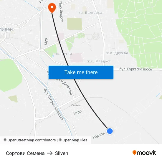 Сортови Семена to Sliven map