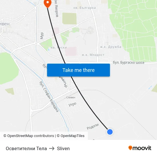 Осветителни Тела to Sliven map