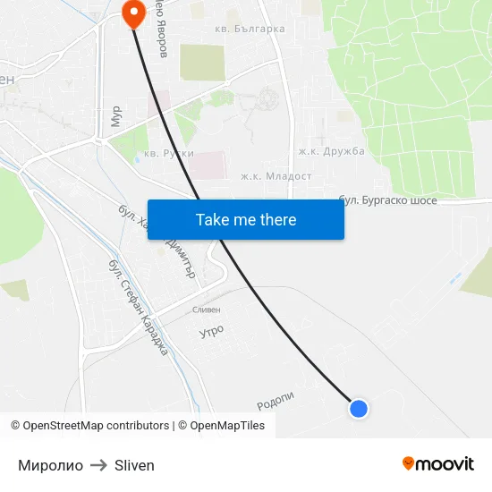 Миролио to Sliven map