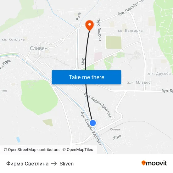 Фирма Светлина to Sliven map