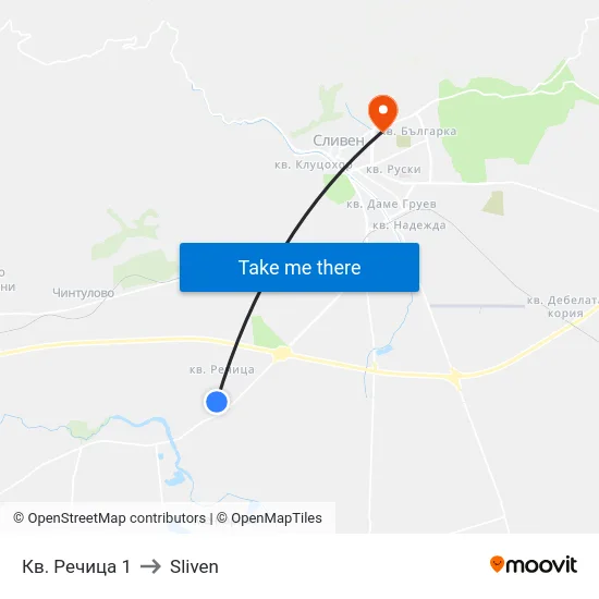 Кв. Речица 1 to Sliven map