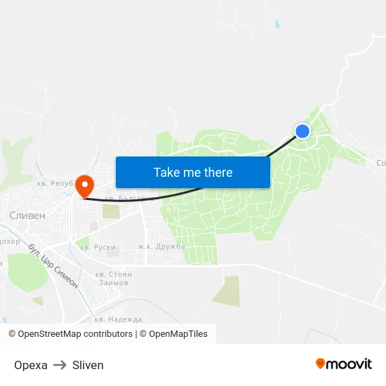 Ореха to Sliven map