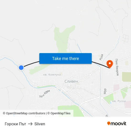 Горски Път to Sliven map