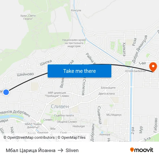 Tsaritsa Yoana to Sliven map