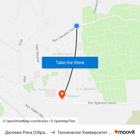 Дюлева Река (Обръщало) to Технически Университет - София map