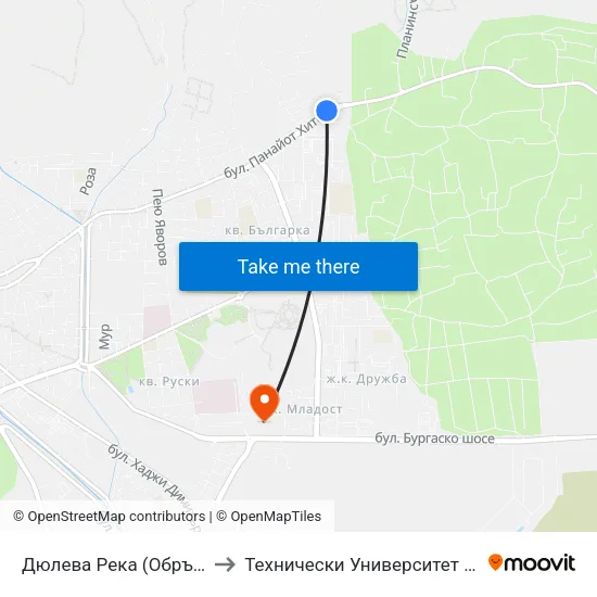 Дюлева Река (Обръщало) to Технически Университет - София map