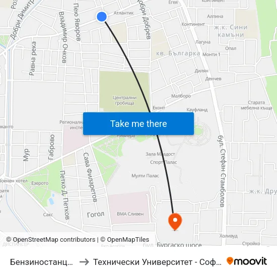 Бензиностанция to Технически Университет - София map