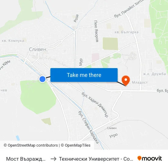 Мост Възраждане to Технически Университет - София map