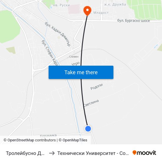 Тролейбусно Депо to Технически Университет - София map