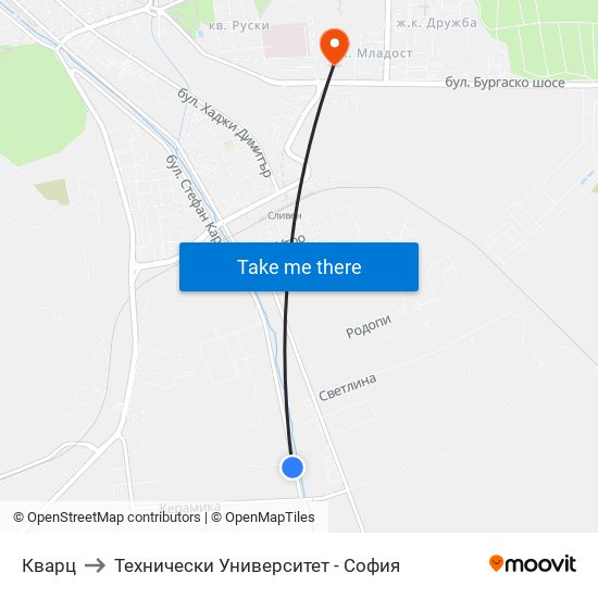 Кварц to Технически Университет - София map