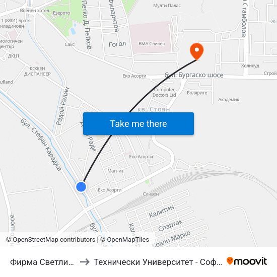 Фирма Светлина to Технически Университет - София map