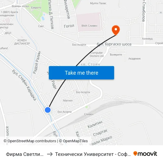 Фирма Светлина to Технически Университет - София map