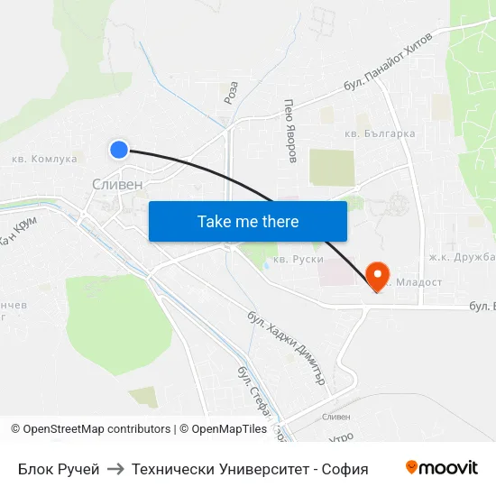 Блок Ручей to Технически Университет - София map