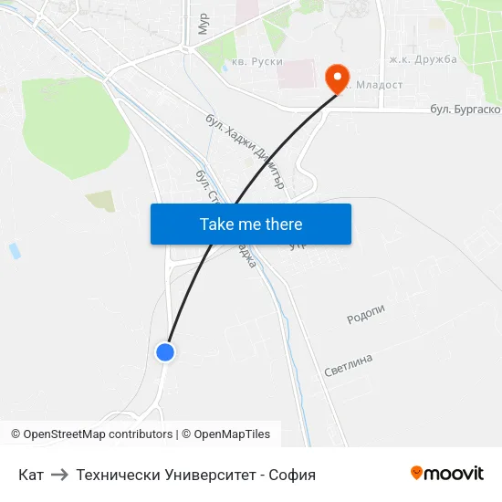 Кат to Технически Университет - София map