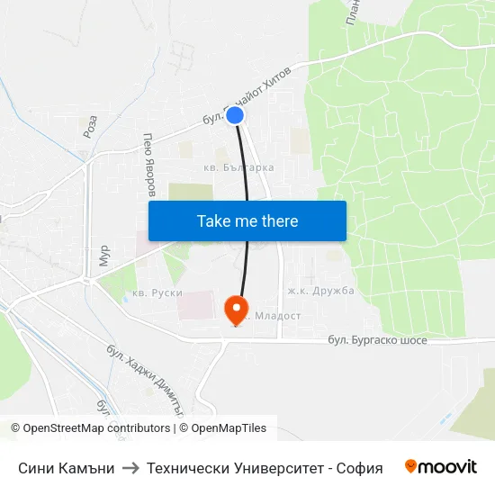 Сини Камъни to Технически Университет - София map