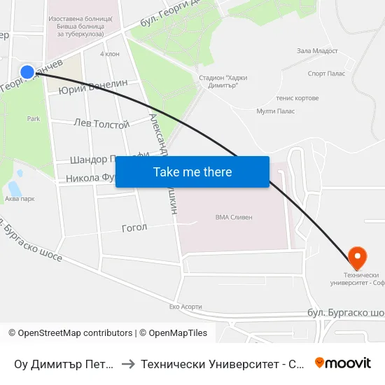Оу Димитър Петров to Технически Университет - София map