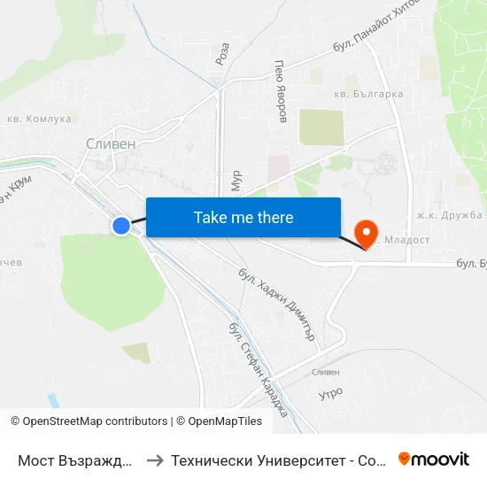 Мост Възраждане to Технически Университет - София map