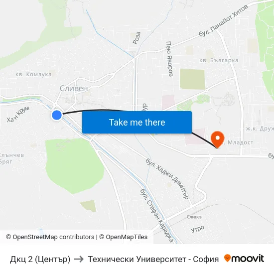 Дкц 2 (Център) to Технически Университет - София map