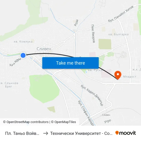 Пл. Таньо Войвода to Технически Университет - София map