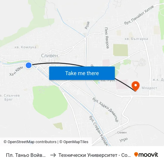 Пл. Таньо Войвода to Технически Университет - София map