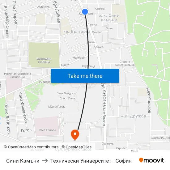 Сини Камъни to Технически Университет - София map